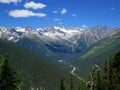 Glacier National Park Panorama of Trans-Canada Highway going through Purcell Mountains at Rogers Pass, British Columbia, Canada