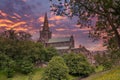 Looking Down from the Victorian Necropolis cemetery in Glasgow onto the rear of Glasgow cathedral at sunset Royalty Free Stock Photo