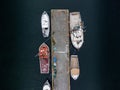 Looking down view of fishing boats tied to a dock on the East coast of Canada Royalty Free Stock Photo