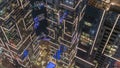 Looking down view perspective on night highlighted luxury Dubai Marina skyscrapers night timelapse, Dubai, United Arab Royalty Free Stock Photo