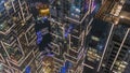 Looking down view perspective on night highlighted luxury Dubai Marina skyscrapers night timelapse, Dubai, United Arab Royalty Free Stock Photo