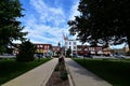 Town Square in Jefferson IA with the historic courthouse bell tower