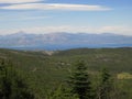 Looking at evia island and dirfys mountain range from a high altitude, Mount Parnitha, Greece