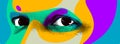 Looking eyes 8 bit dotted design vector abstraction, human face stylized design element, with colorful splats