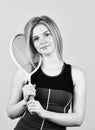 looking fit and sporty. Beautiful female tennis player. woman with racket. girl on tennis court. Professional Tennis Royalty Free Stock Photo