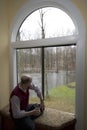Looking at flooded backyard