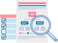 Looking at flow chart drawn on tablet. Business process diagram, development plan under magnifier