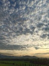looking freely enjoying the stretch of rice fields that ends at the Menoreh hill range under wisps of evening clouds. Royalty Free Stock Photo