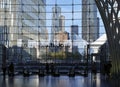 Looking through glass wall of Brookfield Place towards One WTC a