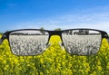 Looking through glasses to bleach nature landscape