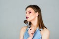 Looking good and feeling confident. Attractive woman applying makeup brush. Professional makeup supplies. Makeup artist Royalty Free Stock Photo