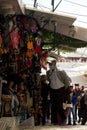Tourist visits an artisan market in the sanctuary of monserrate