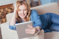 Smiling young woman looking happy during the video call Royalty Free Stock Photo