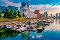 Looking at Media Harbor at Rhine-River in Dusseldorf in Germany.