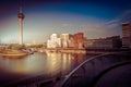 Looking at Media Harbor at Rhine-River in Dusseldorf in Germany.