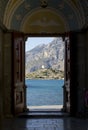 Looking through open door on the mountain. Royalty Free Stock Photo