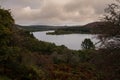 Looking out across Burrator Reservoir, Dartmoor, Devon, UK on a cloudy and overcast day