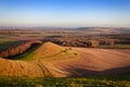 Looking out from Cley Hill across Warminster and little Cley hill. Wiltshire