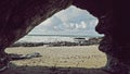 Looking out of a cove towards the Atlantic Sea at Little Fistral Beach, Newquay, Cornwall Royalty Free Stock Photo