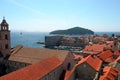 Looking out over Dubrovnik's Old Town, Red Rooftops, Saint Sebastian Church and Lokrum Island in the distance Royalty Free Stock Photo