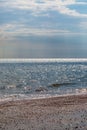 Looking out over the sea at Camber Sands in East Sussex, on a sunny summer`s day