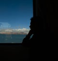 Looking out the train window in tibet Royalty Free Stock Photo