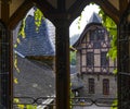 Looking out the window at the medieval Cochem Castle courtyard Royalty Free Stock Photo