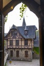 Looking out the window at the medieval Cochem Castle courtyard Royalty Free Stock Photo
