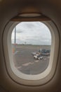 Looking out the window of a plane at sydney airport