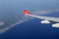 Looking out the window of Turkish Air jetliner, over Istanbul,Turkey,2016 Royalty Free Stock Photo