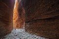 Looking outwards towards the entrance of Echidna Chasm at midday in the World Heritage Listed Purnululu National Park, Western