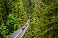 Looking over the large suspension walk bridge in Capilano Vancouver.Vancouver, Canada / 23-05-2018 Royalty Free Stock Photo