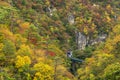 Looking over the Naruko Gorge towards the JR Rikuu-to Line from the Ofukazawa Bridge. Royalty Free Stock Photo