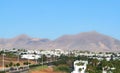 Looking over Spanish Roof Tops to the Volcanic hills in Lanzarote Spain Royalty Free Stock Photo