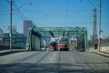 Streetcars Meet On Queen Street Bridge In Toronto Royalty Free Stock Photo