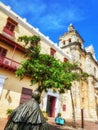 San Pedro Claver statue and the Cartagena Cathedral