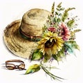 Sunny Days Ahead: A Bright Sunflower and Straw Hat AI Generated Royalty Free Stock Photo