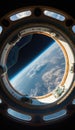 Looking at planet earth trough a window at the spacestation above earth