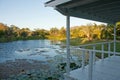 Looking at a pond from a white garden house / gazebo / arbour in Queensland, Australia Royalty Free Stock Photo