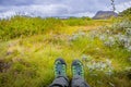 Looking at the rough nature in wild, while hiking in Iceland, summer, scenic view Royalty Free Stock Photo