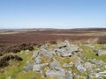 Looking over stones and moorland heather