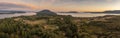 Panoramic Aerial Sunset View of Lummi Island, Washington. Royalty Free Stock Photo