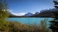 Looking South at Waterfowl Lake, glacier fed lake in the Canadian Rockies - off the Icefield Parkway, Canada Royalty Free Stock Photo