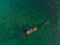 Looking straight down from the air at historic shipwreck of HMVS Cerberus