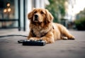 looking th side dog phone Royalty Free Stock Photo