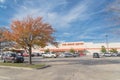 Looking to Home Depot entrance from parking lots with colorful a Royalty Free Stock Photo