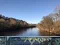 Lehigh River near Easton Pennsylvania, USA as seen from the center of a bridge.