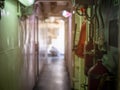 looking towards the exit door The passageway inside the naval warships. Royalty Free Stock Photo