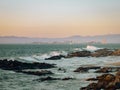 Looking towards the hotel zone at sunset from Conchas Chinas Beach in Puerto Vallarta Mexico