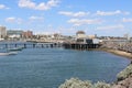 Looking towards St Kilda foreshore from the pier with the kiosk in the foreground Royalty Free Stock Photo